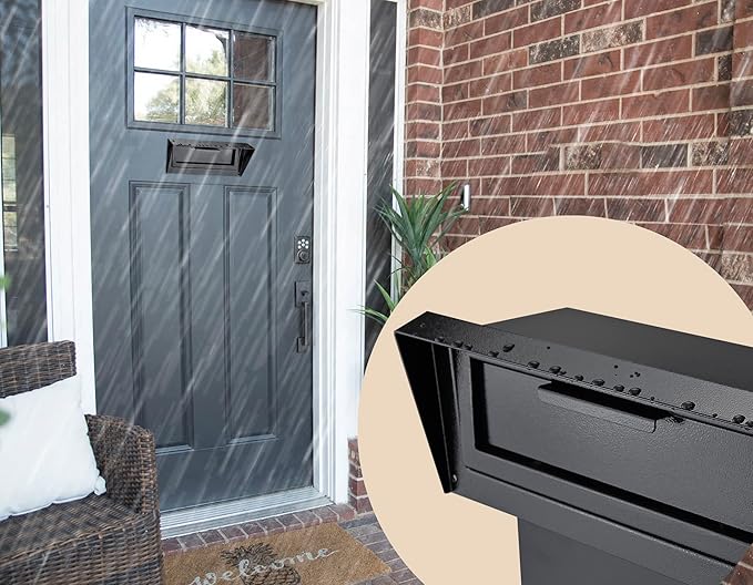 Rainproof Through The Door Key Drop Box, Galvanized Steel Heavy Duty Mailbox Safe Deposit Box, Locked Mail Drop Box with Combination Lock for Key and Payment, Black Mailbox