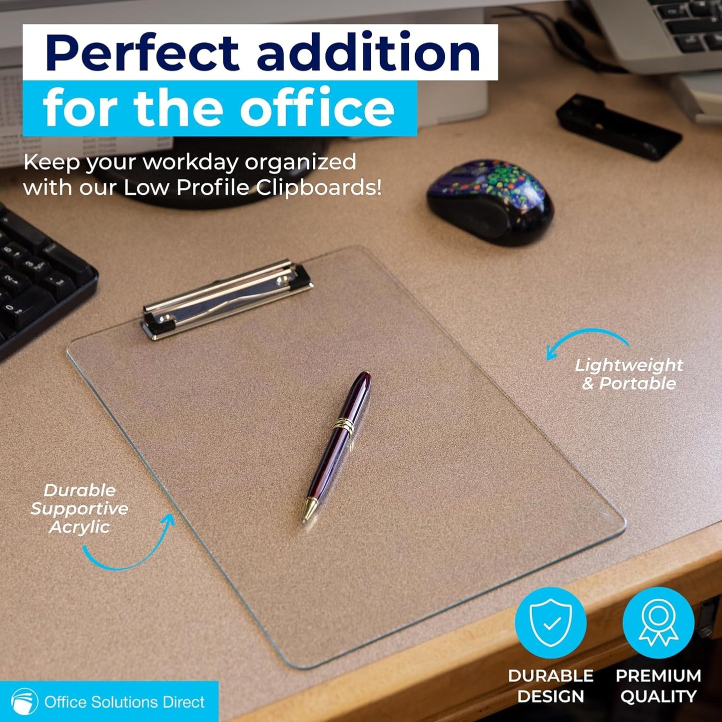 Plastic Clipboards (Set of 12) Transparent Clipboard (Clear) Strong 12.5 x 9 Inch | Holds 100 Sheets! Acrylic Clipboards with Low Profile Clip | Bulk Back to School Supplies for Teachers