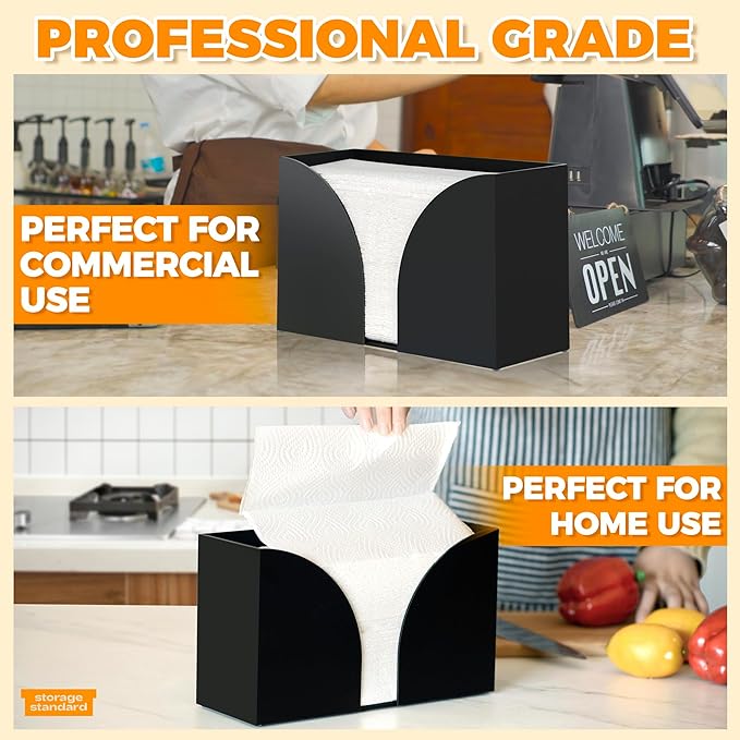 Storage Standard Multifold Paper Towel Dispenser Countertop - Matte Black Paper Towel Holder Bathroom, Durable Acrylic Napkin Holder for Bathroom, Kitchen, Office & Restaurant, 10.75 x 6.5 x 4 Inches