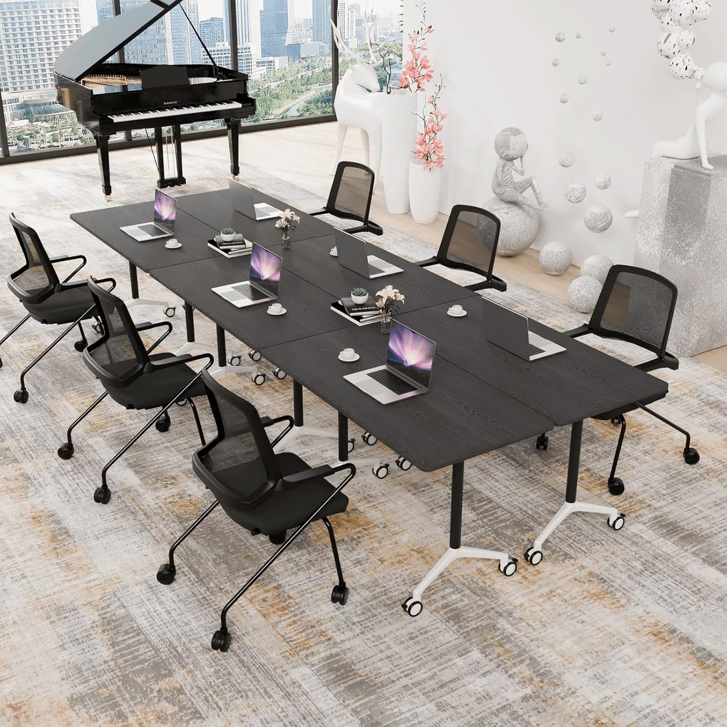 Conference Room Table with Flip-Top Design for Dynamic Meetings, Business Table Computer Desk with Heavy-Duty Frame,Foldable Seminar Meeting Tables for Home Office (6, F, 70.8IN)