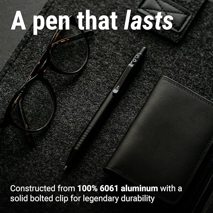 Everyman Grafton Full Click Refillable 0.7mm Ball Point Pen, Black | Sleek Anodized Aluminum EDC Pen with Deep Grooved Grip | Smooth Writing Pocket Pen for Office, Travel, Gifting & Daily Use