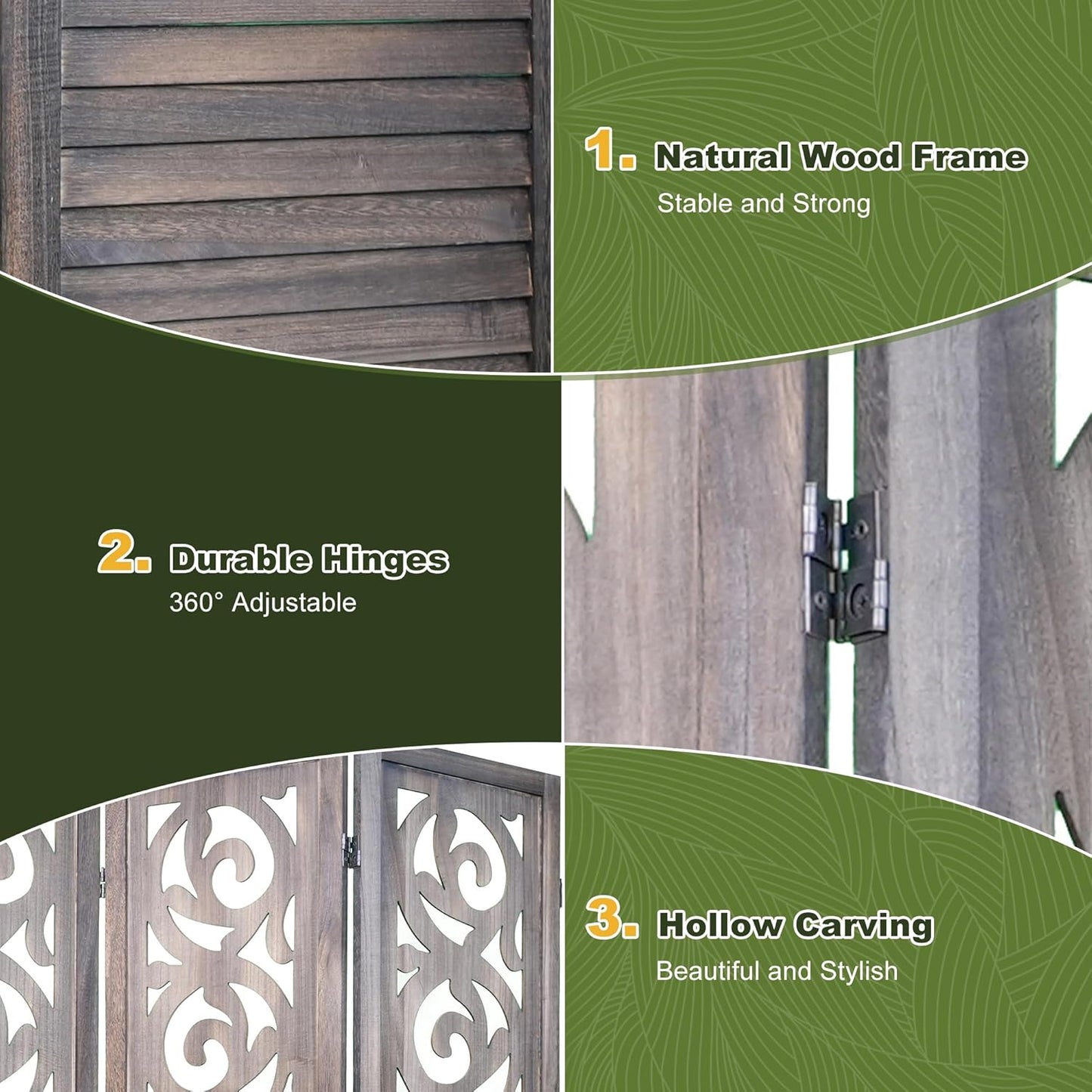 NicBex 6 Panel Room Divider,5.6FT Wood Carved Room Dividers,Folding Privacy Screens Portable Freestanding Partition Wall Dividers for Room Separation,Home Bedroom Office,Rustic Brown