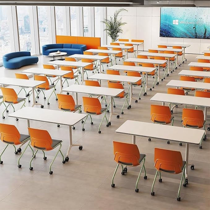 Conference Table,Folding Conference Room Tables Portable Rolling Conference Training Table with Silent Wheels,Mobile Meetings Flip Top Tables for Offices Classrooms Meeting Room (4Pack 61in)