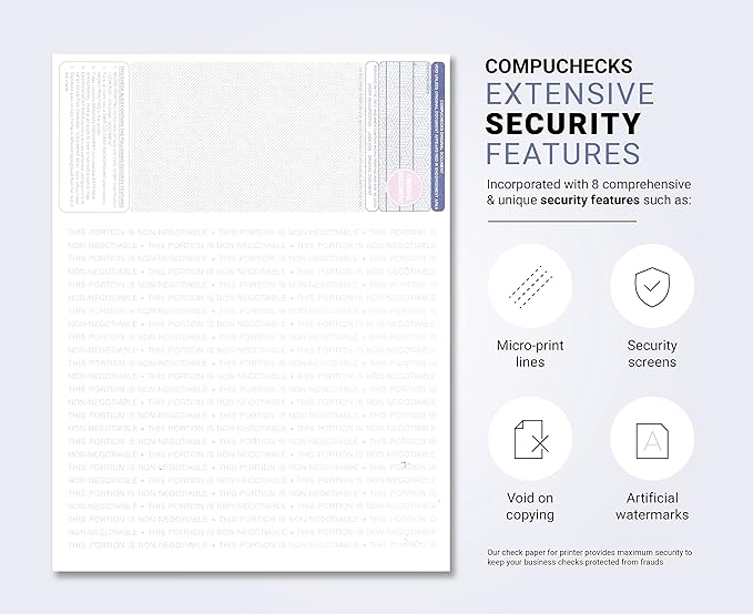 Compuchecks Blank Check Paper - 500 Pack - Computer Security Business Checks, QuickBooks & Laser Printer Compatible - Check On top, Voucher On Bottom - Check Paper Size 8 1/2-11 - Blue Diamond