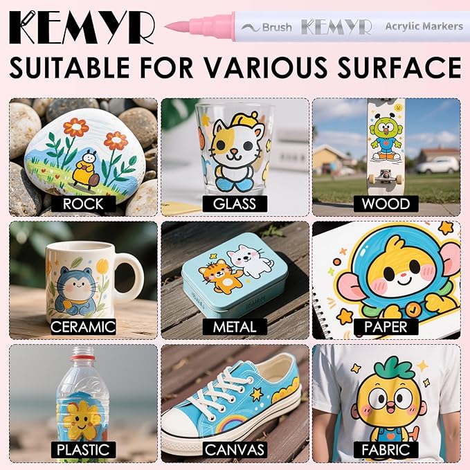 72 Colors Brush & Fine Tip Acrylic Paint Pens, Dual Tip Acrylic Paint Markers for Paper, Wood, Canvas, Stone, Rock, Glass, Fabric, DIY, Ceramic, Art Supplies for Kids and Adults Drawing