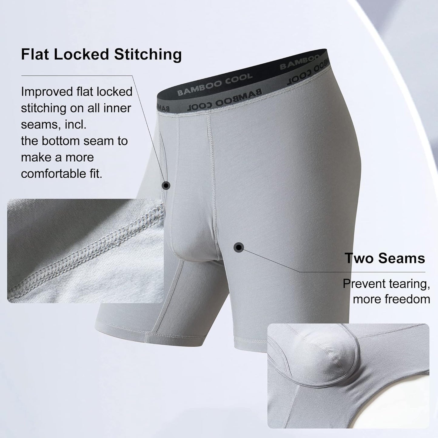 BAMBOO COOL Men's Ultra Breathable Underwear,No Riding Up Boxer Briefs with ComfortFlexible Waistband,Multipack