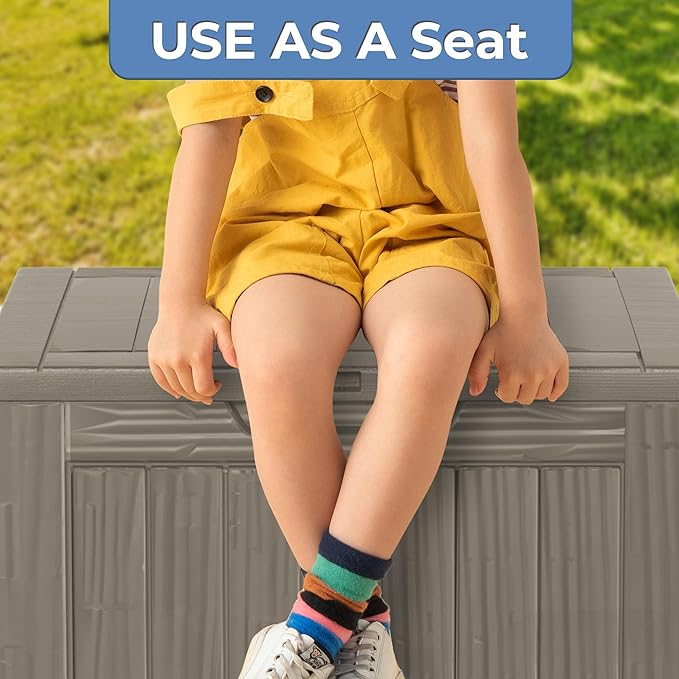 35 Gallon Outdoor Storage Box Waterproof Lockable Resin Deck Box Large, Patio Storage Bin for Pool Accessories Cushion Furniture, Garden Tools, UV-Resistant Outside Delivery Grey