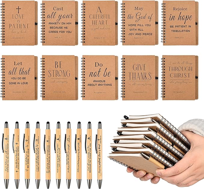 INSADA 10 Sets of Christian Spiral Notebooks Bulk Prayer Journals with Pens Small Notepad (5.43”x4.33”) - Easter Gifts for Church Members, Bible Study Groups & Church Families