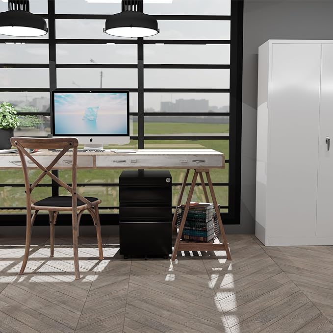 File Cabinet for Home Office, 3 Drawers File Cabinets with Lock, Rolling Under Desk Filing Drawer on Wheels