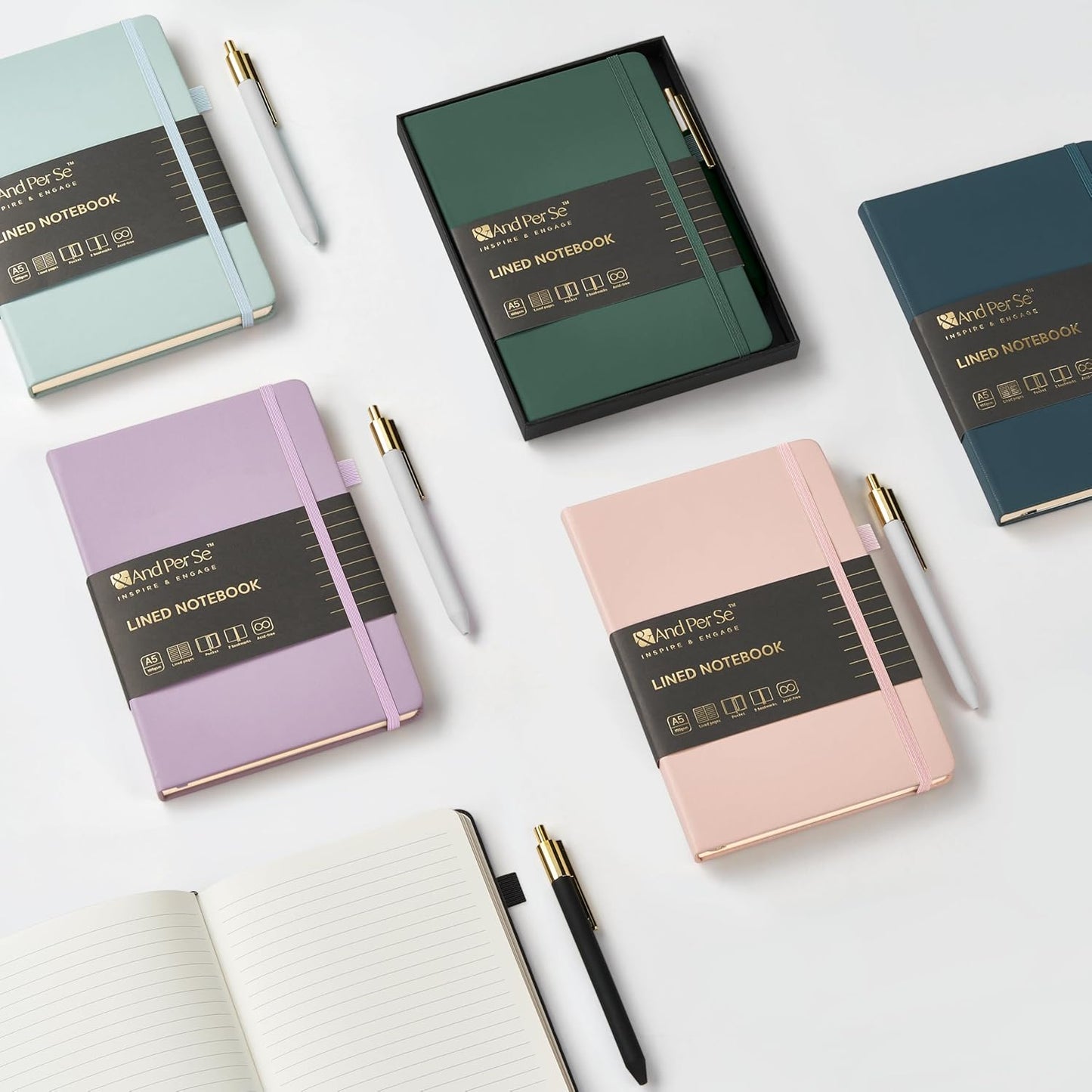 A5 Lined Leather Journal and Pen Set for Women&Men, Gift Box Included, Hardcover Notebook with 160 Pages 100GSM Thick Paper, for Work, Business, School or Home Writing(Purple)