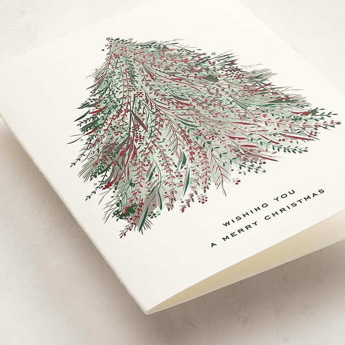 Minted Enchanted Christmas Cards, 8 Cards with 8 White Envelopes, Holiday Card with Timeless Christmas Tree Design, Folded 5x7 Card, Silver Foil-Pressed, Luxurious Paper, Interior Message Included