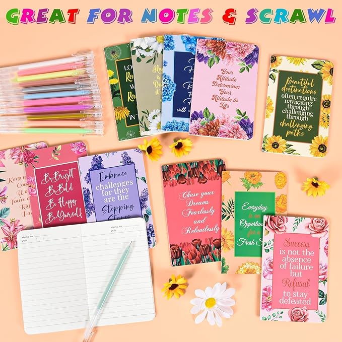 60 Pcs Mini Inspirational Notebooks Bulk with 60 Pcs Colorful Pens, Small Pocket Journal Notepads Set, Motivational Bulk Gifts for Women Men Teacher Student Kids,Fun School Office Supplies,3.5"x5.5"
