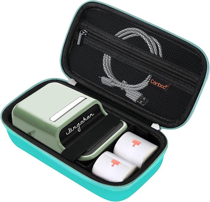 Canboc Carrying Case for NIIMBOT B21 B1 Inkless Label Maker, Portable Mini Bluetooth Thermal Label Printer Storage Bag fit Label Paper, Cable, Turquoise (Case Only)