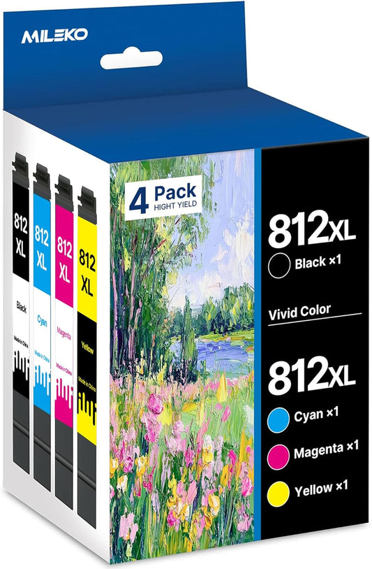 812XL Ink Cartridge Epson Remanufactured Replacement for Epson 812 812XL Ink Cartridges Combo Pack for Epson 812 XL T812XL Work for Workforce Pro WF-7840 WF-7820 WF-7310 EC-C7000 Printer（4 Pack）