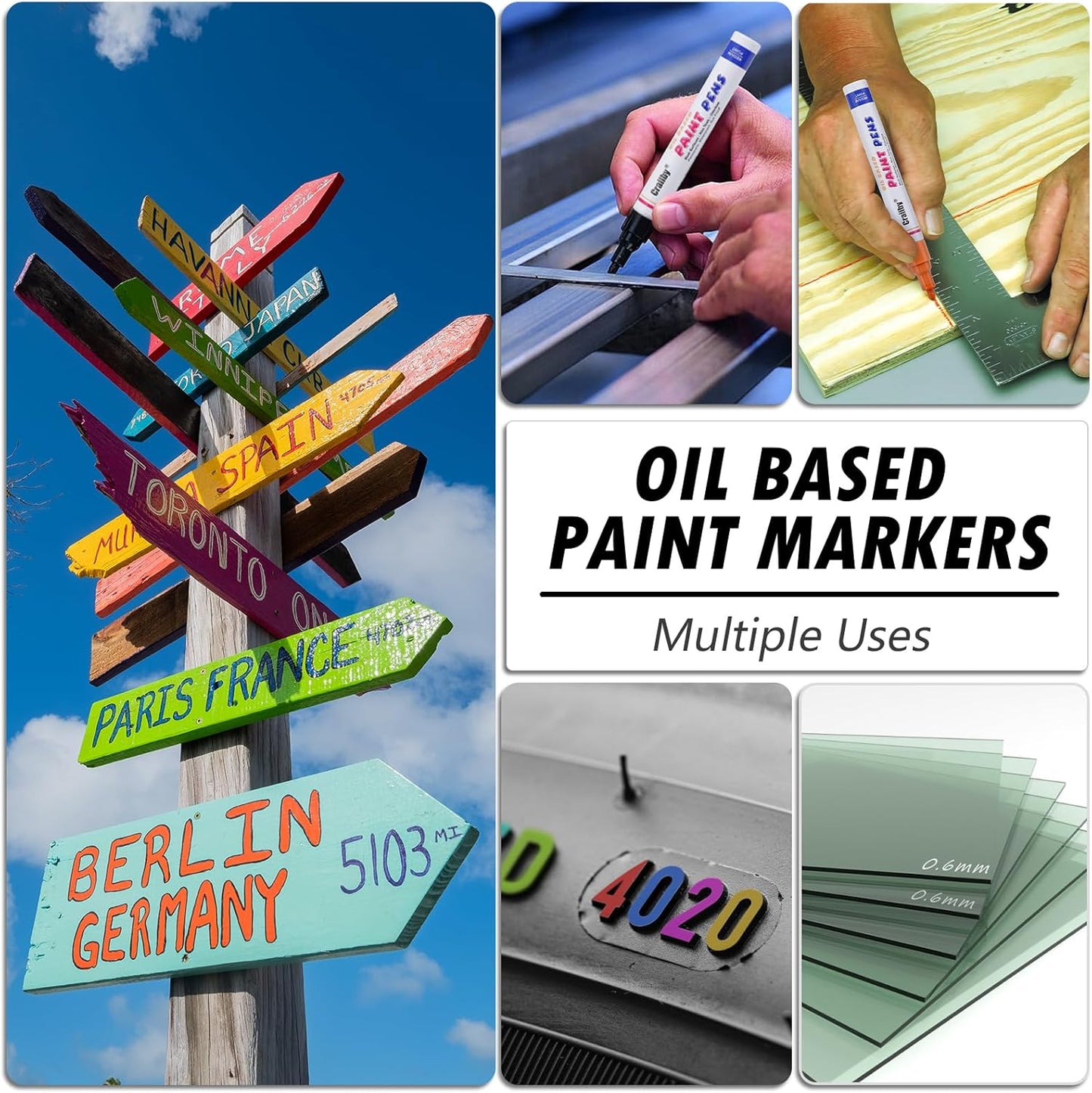 Orange Paint Markers, 8 Pack Oil-Based Waterproof Quick Dry Permanent Paint Pen Set for Rocks Painting, Wood, Fabric, Plastic, Canvas, Glass, Mugs, Metal, Tire, Stone, DIY Craft