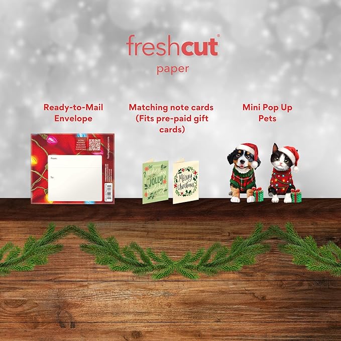 Freshcut Paper Pop Up Cards, Mini Christmas Puppy & Kitten, 6 Inch Mini Sized 3D Pet Gifts, Popup Greeting Card, Christmas Card, Paper Cat & Dog Cards, Blank Notecard & Envelope