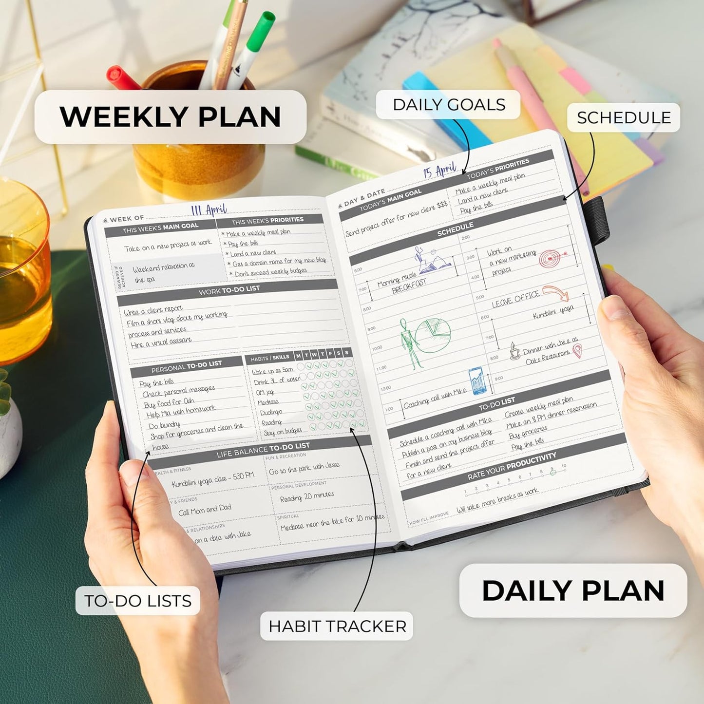 Clever Fox Daily Planner – Undated Planning Notebook with Hourly Schedule & To-Do List – Personal Day Task & Work Organizer, 6 Months (Black)