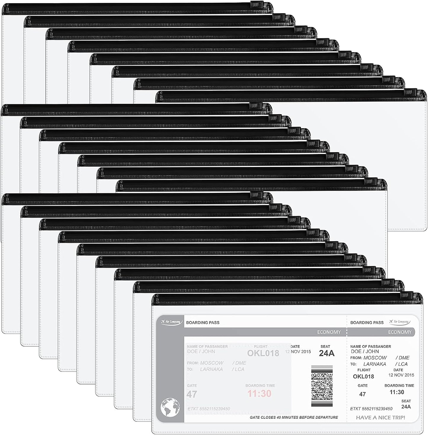 Marspark 100 Pieces Clear Pencil Case Zipper Envelope Bulk with Label Pocket Clear Plastic Envelopes with Zippered, A6 Pencil Bags for Cash, School Office Supplies, 9.2 x 4.7 Inches(Black)