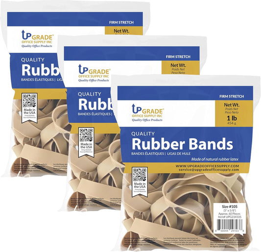 Upgrade Office Supply UPG234105PK3 Rubber Bands, Size 105 (5 x 5/8), 180 Bands, 3 lb Pack, USA