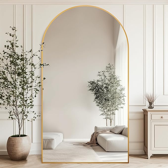 Antok Full Length Mirror, 91"x46" Oversized Floor Mirror Freestanding, Full Body Floor Standing Mirror with Stand, Hanging Mounted for Living Room Cloakroom,Gold,Arched Style