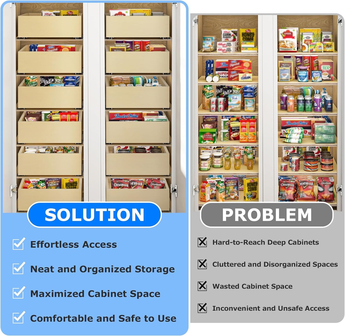 WelFurGeer Soft Close Pull Out Drawers for Cabinets, 14" W x 22" D Pull Out Cabinet Organizer, Space-Saving Cabinet Organizer with Easy Installation, Durable Pullout Drawers for Home Kitchen