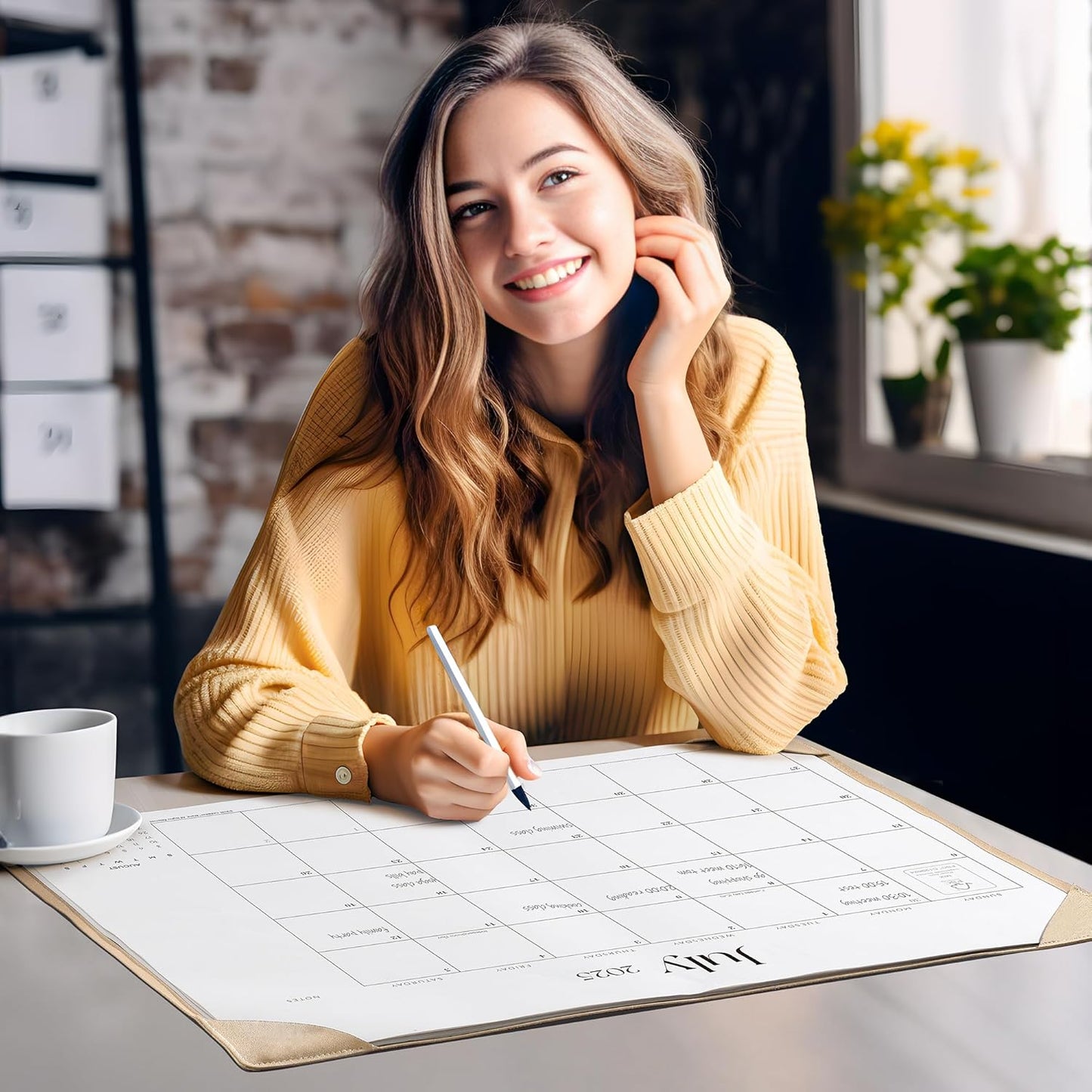 Simplified Desk Calendar 2025-2026 with Desktop Mat, Cabbrix Large Desk Pad Calendar 21" x 16-1/2" Runs From July 2025 to December 2026, Desk Blotter Calendar for Home School and Office (Apricot)