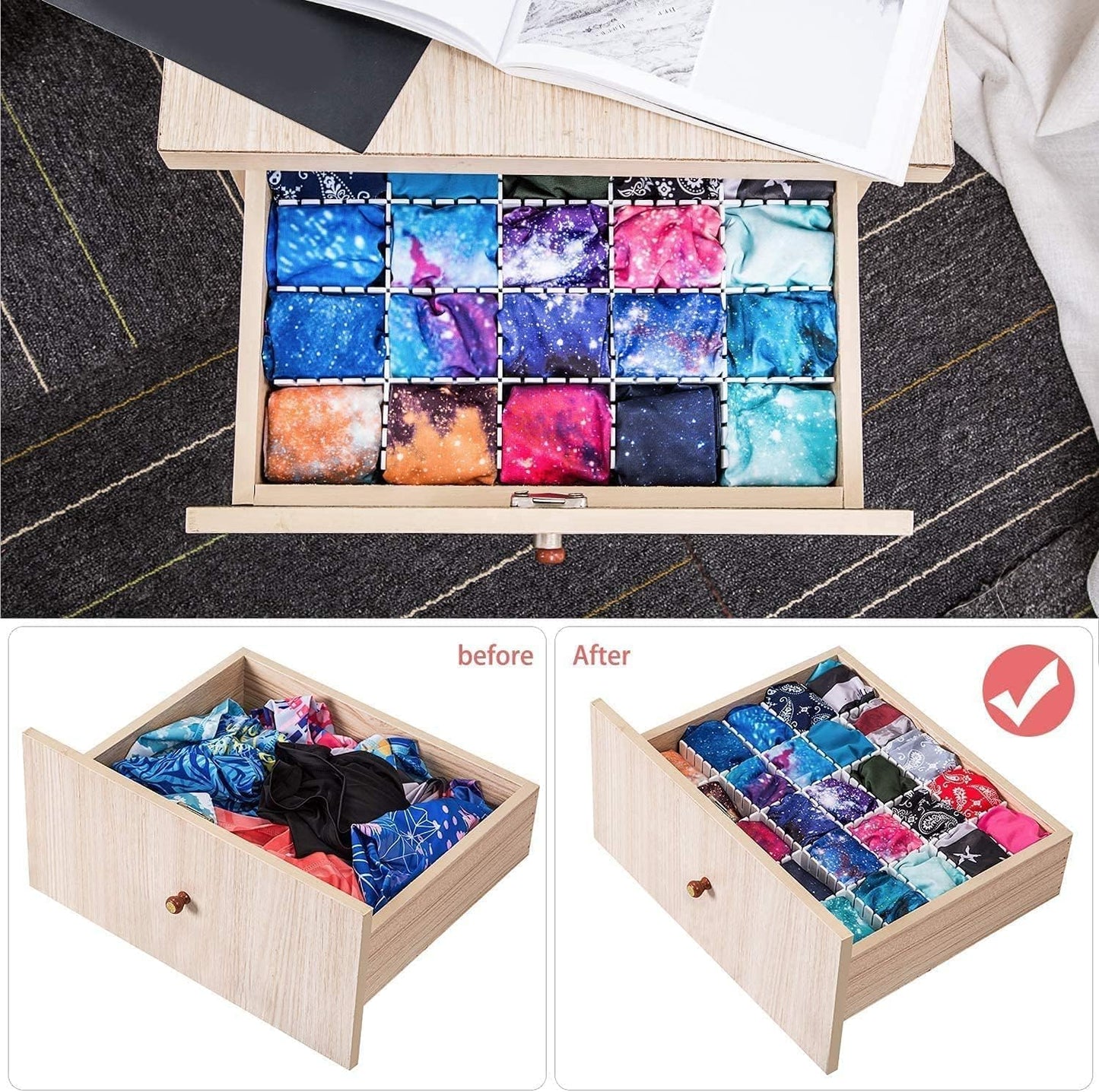 18Pcs Drawer Dividers, Adjustable Drawer Organizer for Socks, Underwear, Makeup, Can Help Tidy Kitchen, Bedroom, Dresser Black