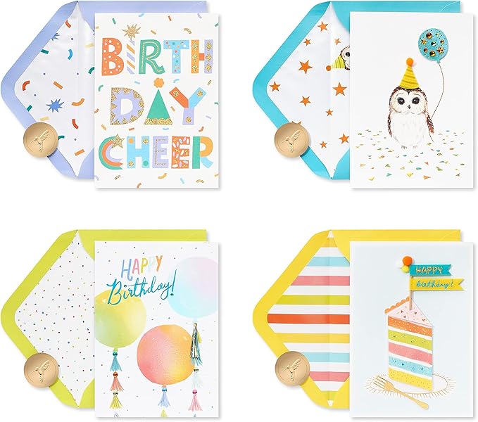Papyrus Deluxe Boxed Birthday Card Assortment, Bright Birthday (4-Count)
