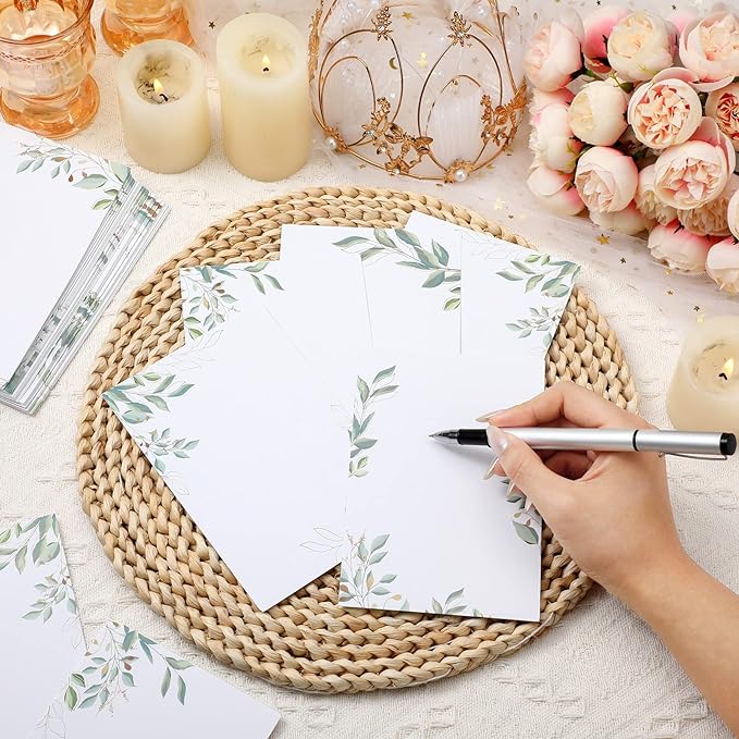 PerKoop 50 Pcs Blank Note Cards Decorative Notecards 4x6in Greenery Floral Notecards Printer Paper Cardstock Cards for Wedding Office DIY Drawing Thank Greeting Supplies(Eucalyptus)