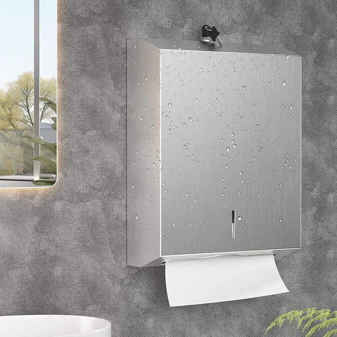 Paper Towel Dispenser Wall Mount Commercial, Stainless Steel Hand Towel Dispenser with Lock, c-fold/Multi-fold/Tri-fold Large Capacity Tissue Holder