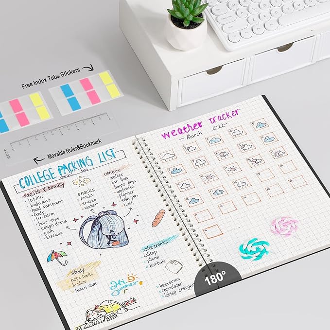 AHGXG Graph Paper Notebook - Spiral Notebook Journal 7.6" x 10", B5 Large Graph Notebook, 140 Pages, 100 gsm Thick Grid Paper, Waterproof Plastic Cover, for School Writing Engineering, Black