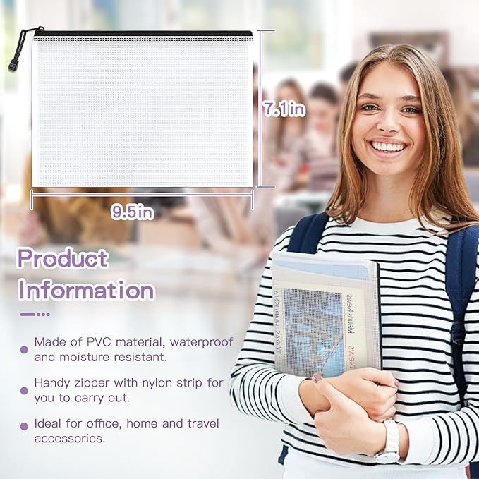 Umriox Small Zipper Pouch, 9.5x7.1 in (Black, 36 Packs), Mesh Bags with Zipper, Storage Bags, Zipper Bags for Office Supplies Travel Storage