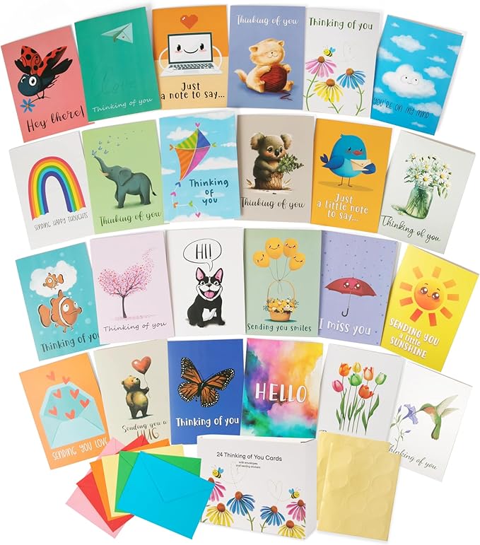 Thinking of You Cards with Envelopes, Set of 24 Large 5x7 Thinking of You Cards Assortment Box with Envelopes and Gold Seals