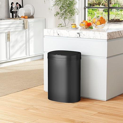 PayLessHere 13 Gallon Trash Can Kitchen Trash Can Automatic Garbage Can with Lid Touch Free High-Capacity Motion Sensor for Kitchen Bedroom Bathroom Office Wateproof Trash Bin (1, Black)