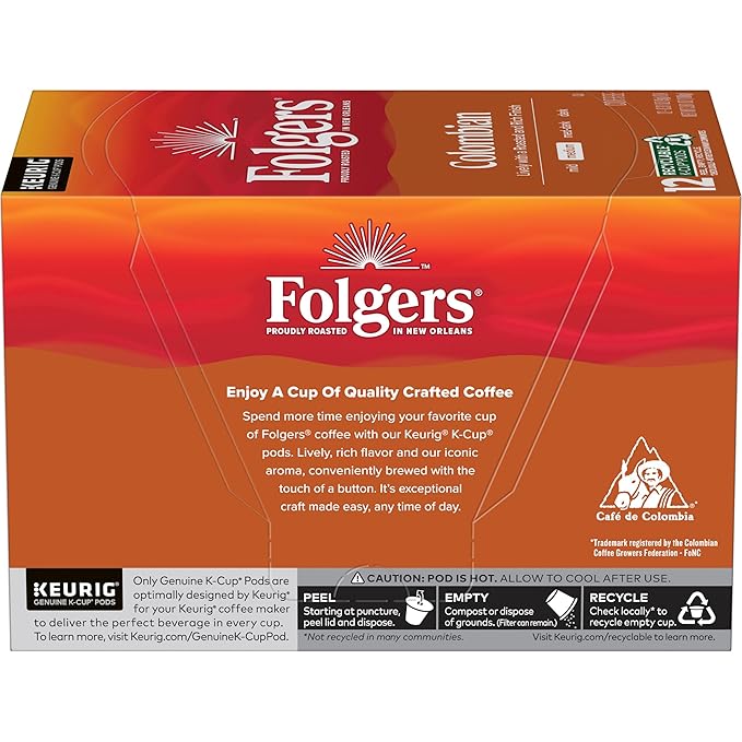 Folgers Colombian Medium Roast Coffee, 12 Keurig K-Cup Pods (Pack of 6)