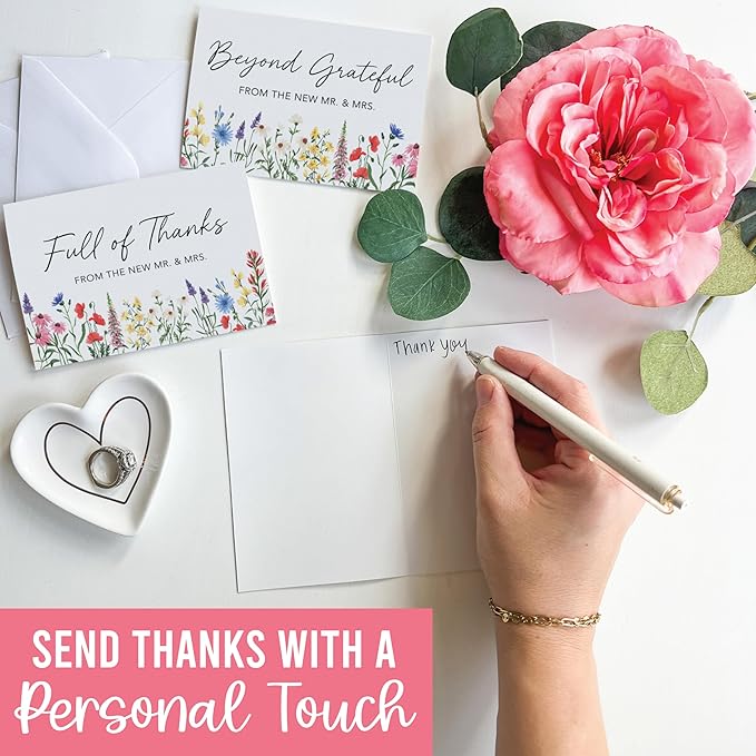 54 Wildflower Wedding Thank You Cards with Envelopes Wedding - Bulk Thank You Cards Wedding with Envelopes, Elegant Thank You Wedding Cards with Envelopes, Wedding Thank You Notes Wedding Cards Bulk