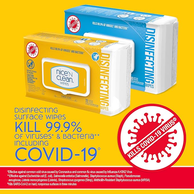 Nice 'N Clean Disinfecting Surface Wipes 304ct | Cleans & Disinfects Home & Kitchen Surfaces | Fresh & Lemon Scent