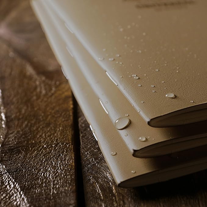 Rite in the Rain Weatherproof Stapled Notebook, 4 5/8" x 7", Tan Cover, Universal Pattern, 3 Pack (No. 971TFX)