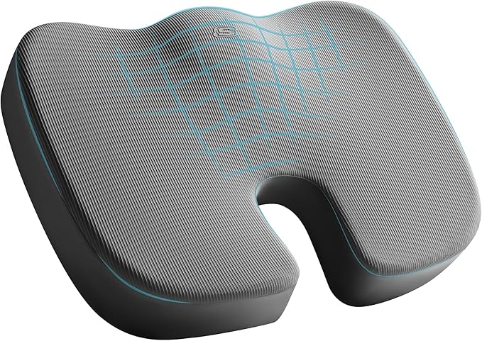 Skechers Memory Foam Seat Cushion,Office Chair Cushion for Tailbone Pain Relief,Butt Pillow for Office Chair,Car seat Cushion,Computer Desk,Long Sitting Office Workers,and Car Drivers,Grey