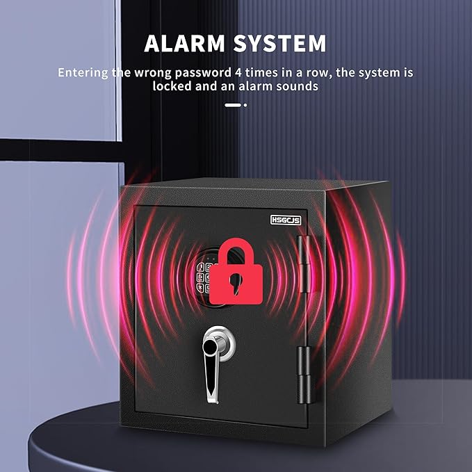 HSGCJS Fireproof Home safe-1.0 Cubic Feet,Digital Keypad Lock Security safe with Backup Key Lock,Fire Proof and waterproof Safe for for Money, Documents, Jewelry, Office, and Hotel Use