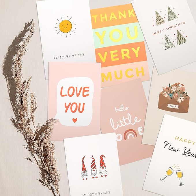 KIBAGA Beautiful Greeting Cards Set of 60 with Envelopes & Stickers - Tasteful Assorted Blank Note Cards - Perfect Get Well, Congratulations, Holiday & More Stationary Cards For All Occasions