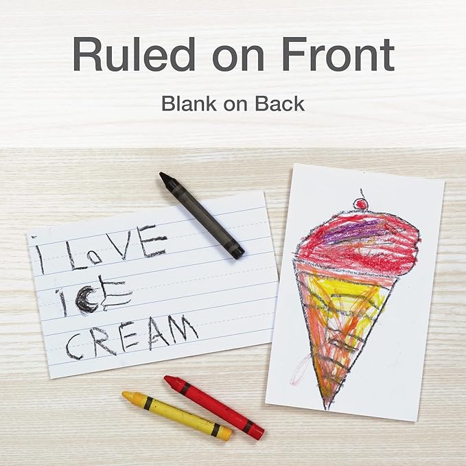 Oxford Primary Ruled Index Cards, 5 x 8 Inches, White, Lined on Front, Blank on Back, Kids Handwriting Practice Cards, Pre-K, K-2, 100 Count (46002)