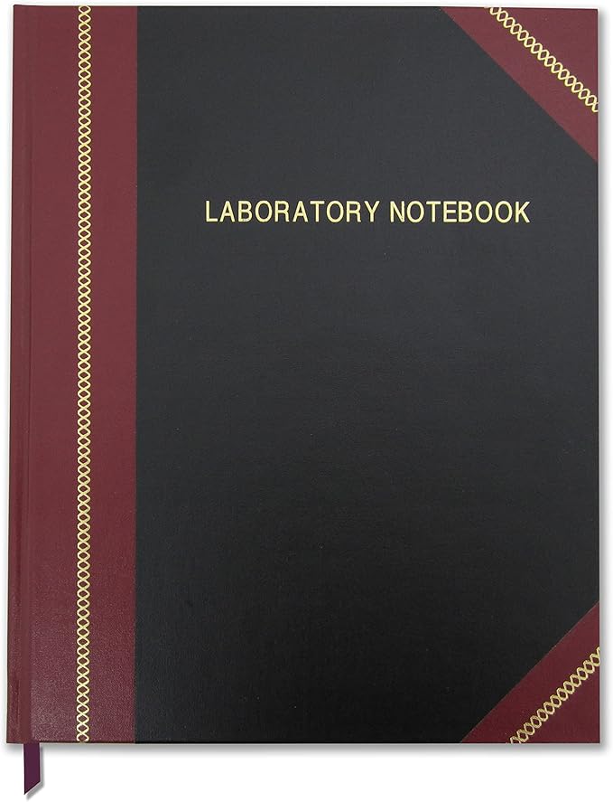 BookFactory Lab Notebook/Laboratory Notebook - Professional Grade -500 Pages, 8" x 10" (Ruled Format) Black and Burgundy Imitation Leather Cover, Section Sewn Hardbound (LRU-500-SRS-A-LKMST1)