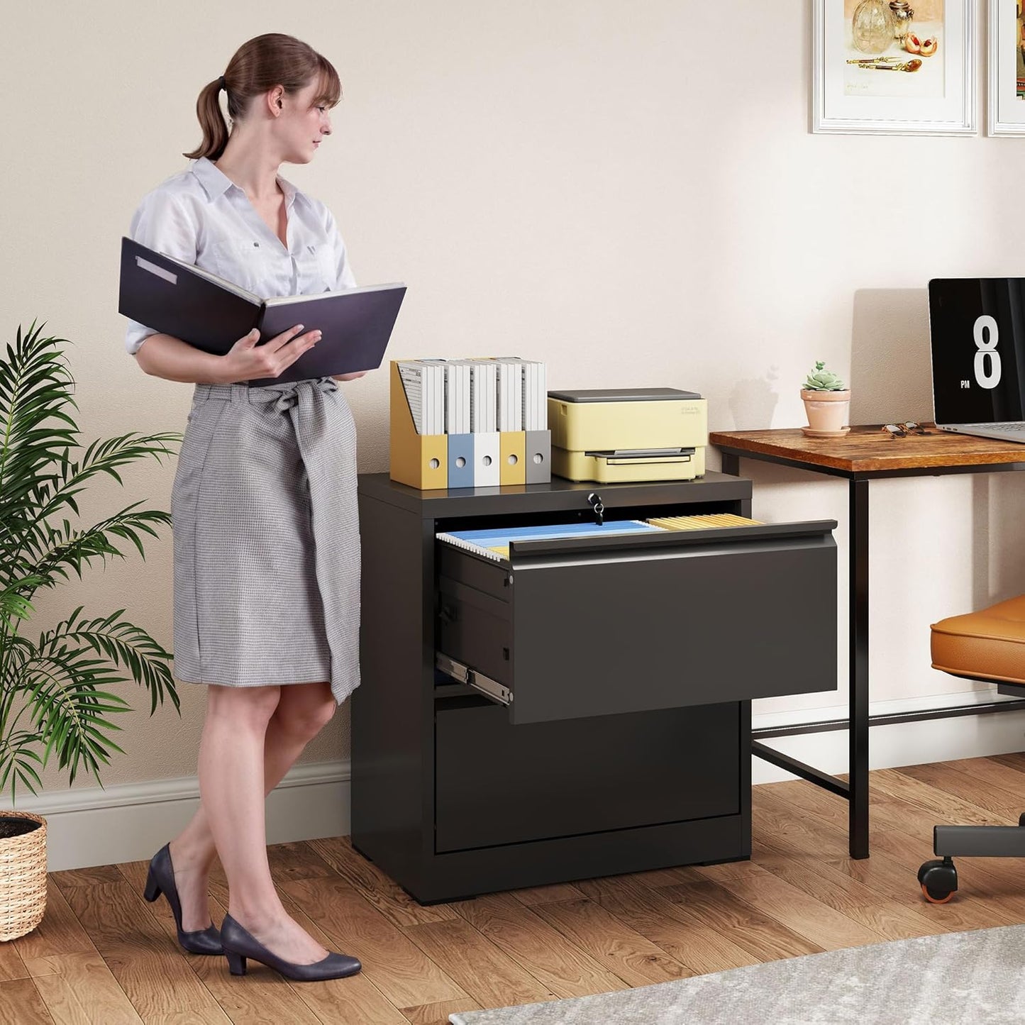 2 Drawer Lateral File Cabinet with Lock, File Cabinets for Home Office Legal/Letter A4 Size, File Cabinet Storage Cabinet,Require Assembly, Black