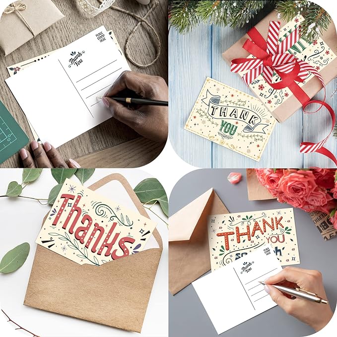 Junkin 80 Pack Thank You Postcards Thanks Blank Note Postcards Retro Appreciation Postcards Assorted Cards for Employee Teacher Adults Team Volunteers, 4 x 6 Inch