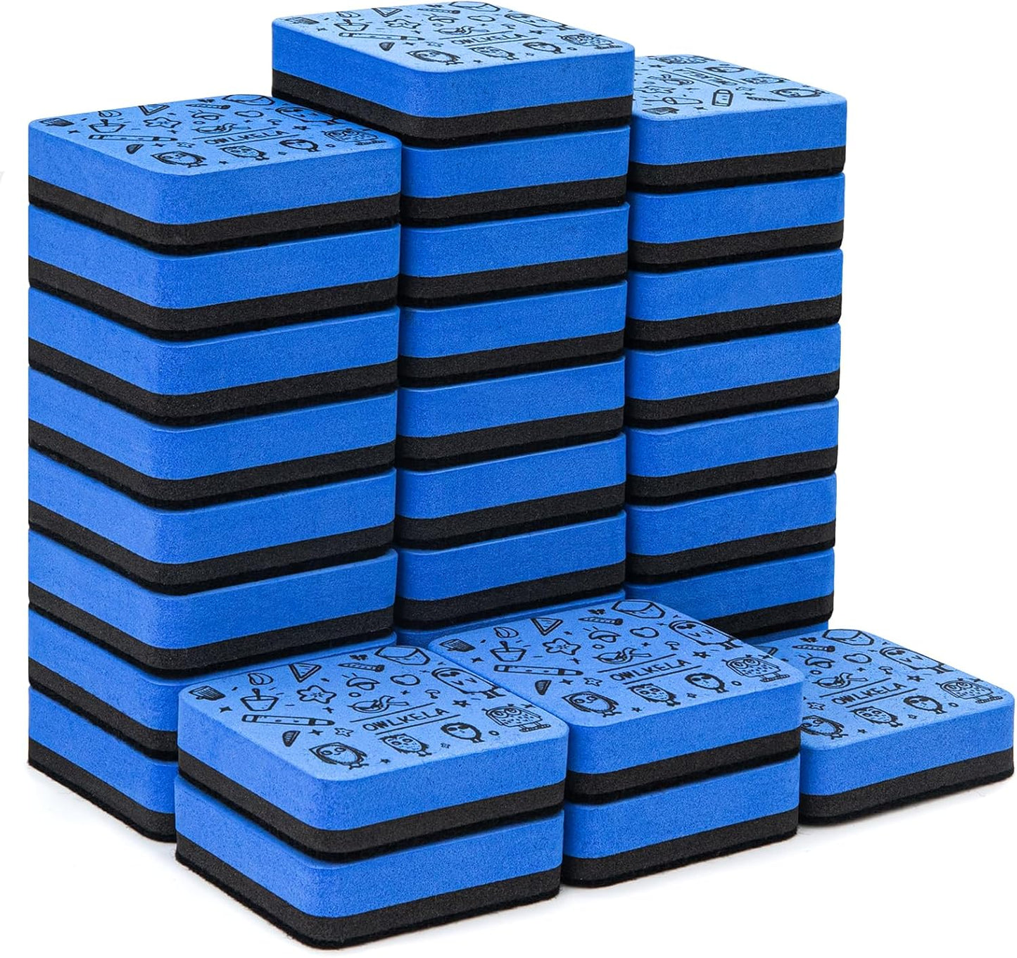 OWLKELA 30 Pack Whiteboard Eraser, Magnetic Blue Whiteboard Eraser for Cleaning Dry Erase Markers on Magnetic Soft Whiteboard, Glass Whiteboard and Dry Erase Board