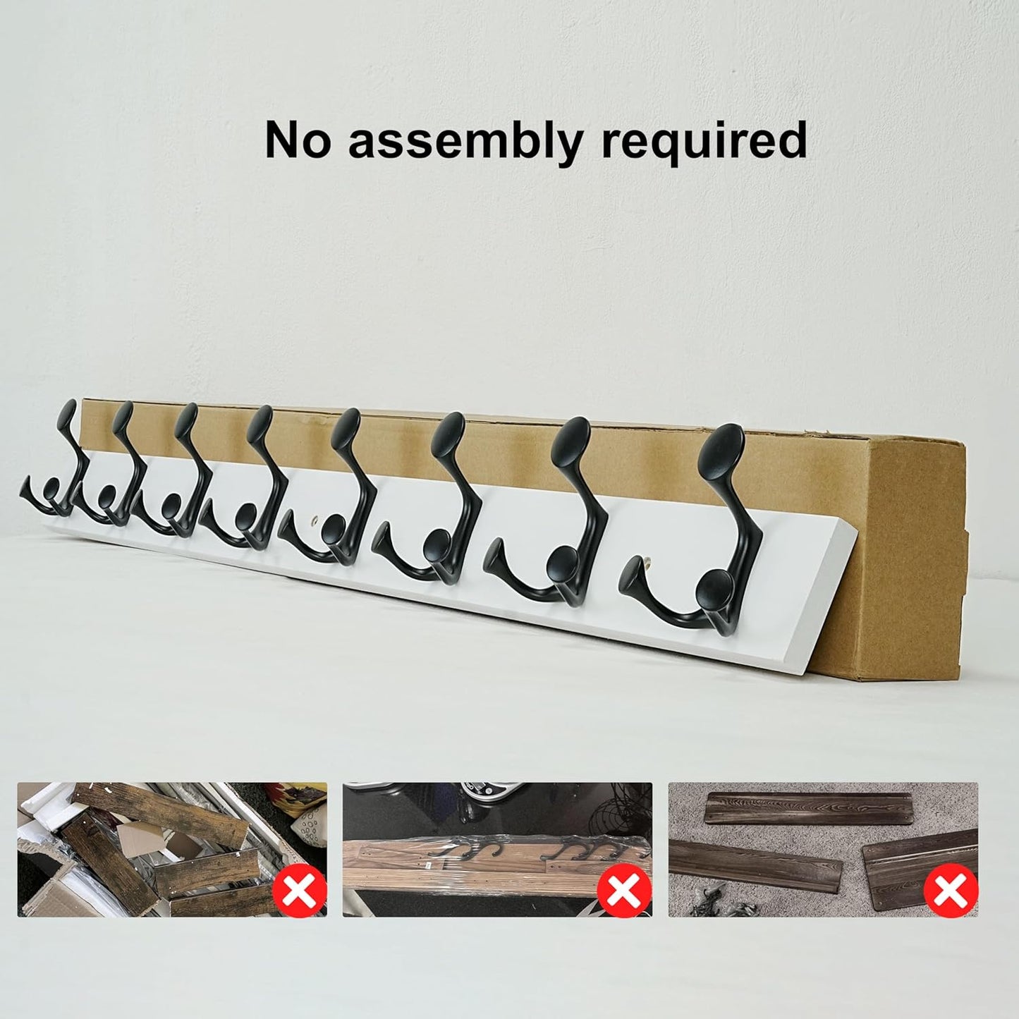 SKOLOO 43-Inch White Wood Coat Rack Wall Mount with 8 Triple Hooks - Ideal for Family Entrances, Classrooms, and Pet Supplies Storage - Perfect Coat Hooks for Wall