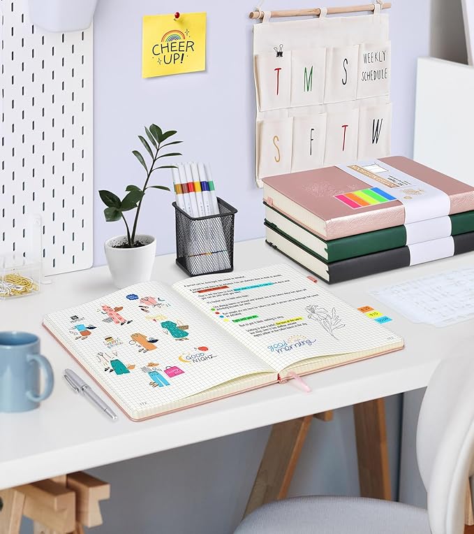 Graph Paper Notebook Journal, 360 Numbered Pages Grid Notebooks, Thick 100gsm Graphing Paper Notebook Journals for Women Men, B5 Large Hardcover Leather Graph Notebook 7.6'' X 10'' Pink