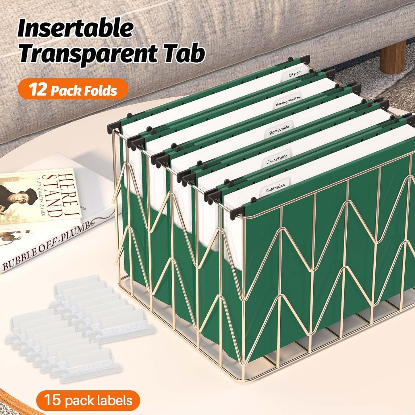 Extra Capacity Plastic Hanging File Folders,12 Pack Reinforced Expanding Hang Folder Letter Size,Accordian Pocket,Heavy Duty 2 Inch Expansion,Hanging Folder Organizer for Office Home,Green