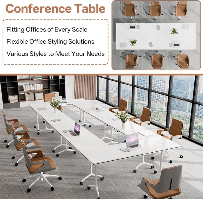 Conference Table, Folding Conference Tables for 2-20 People, Modern Conference Room Table with Wheels, Super Sturdy Large Rectangle Mobile Meeting Seminar Tables for Office (2PCS 55.1in)